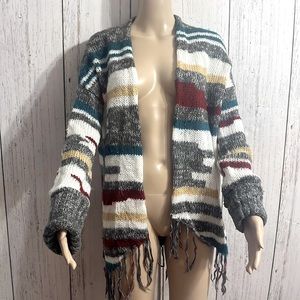 Jack Open Front Tribal Print Cardigan with Fringe Hem Size medium